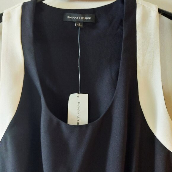 NWT New Banana Republic Retail Racerback Dress Elastic Waist B&W Colorblock Sz 2 - Picture 2 of 3